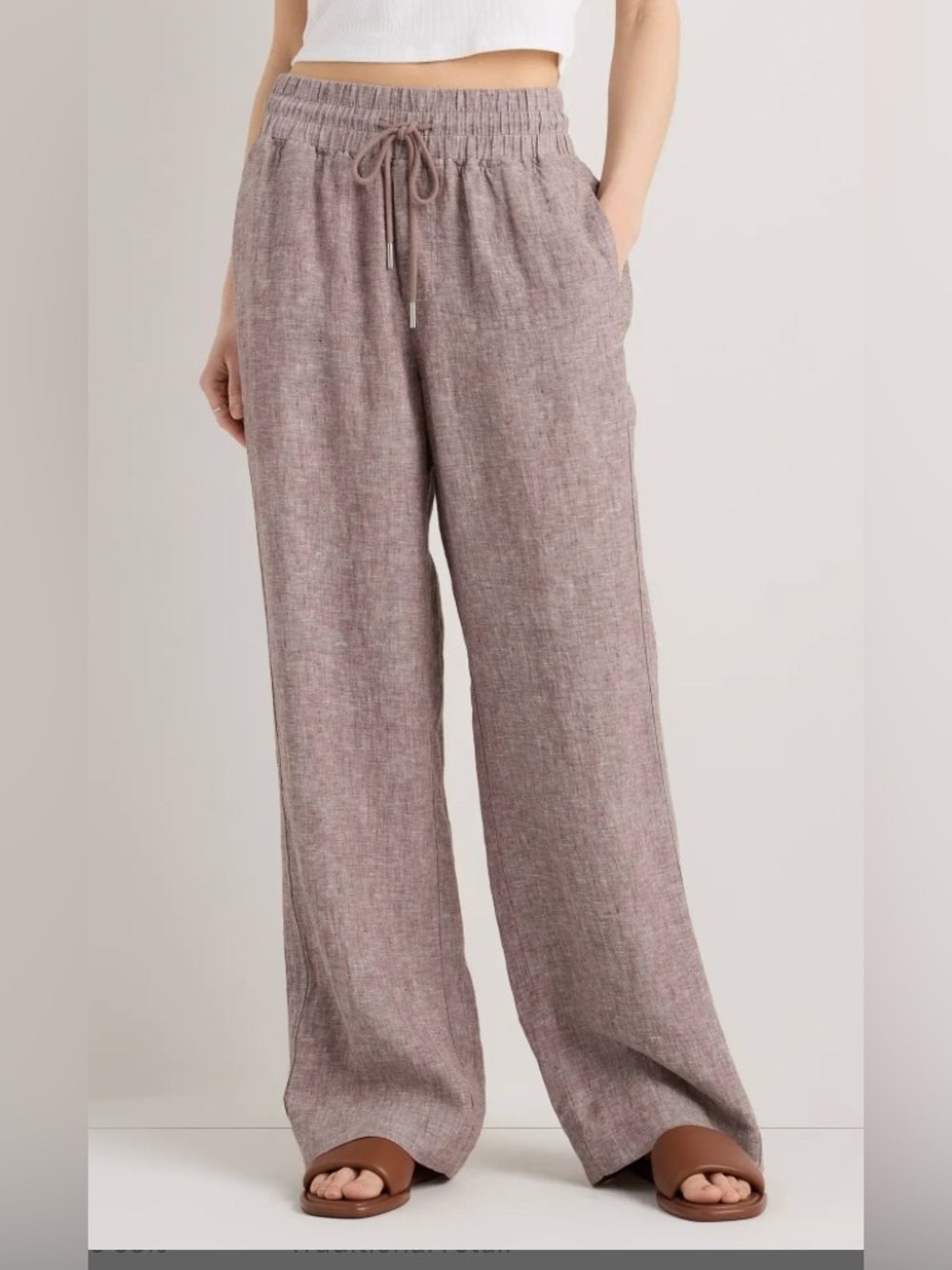 Match Point light brown Linen wide leg pants, size M